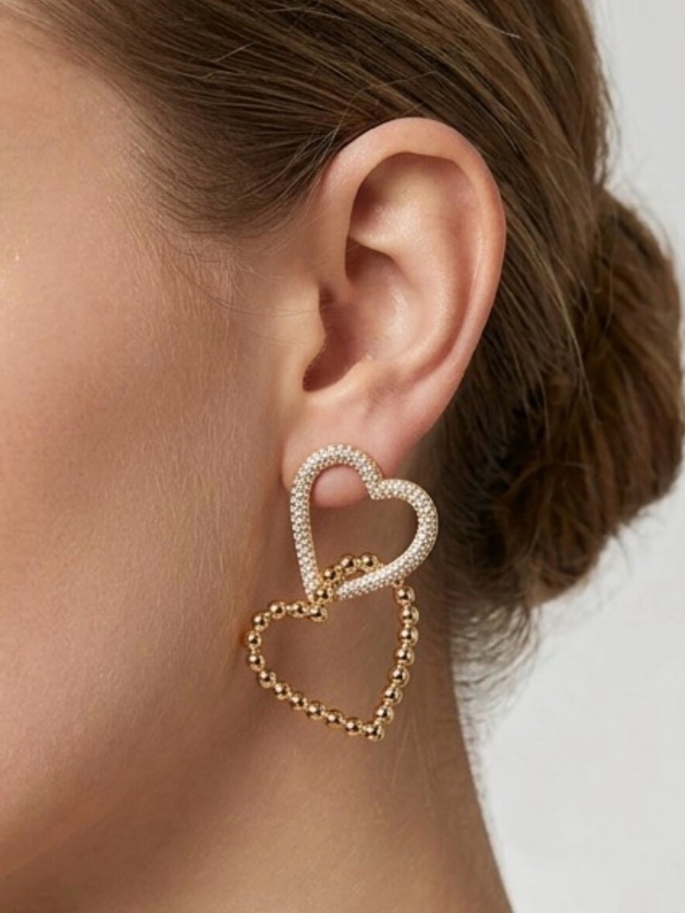 BaubleBar White & Gold Double Heart Drop Earrings